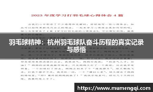 羽毛球精神：杭州羽毛球队奋斗历程的真实记录与感悟