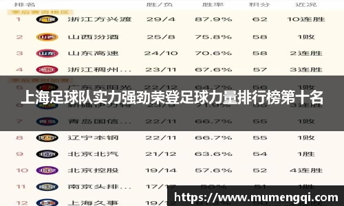 上海足球队实力强劲荣登足球力量排行榜第十名